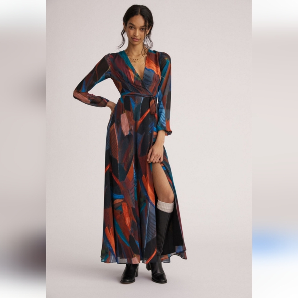 Anthropologie Hutch Long Chiffon Wrap Dress  size XS